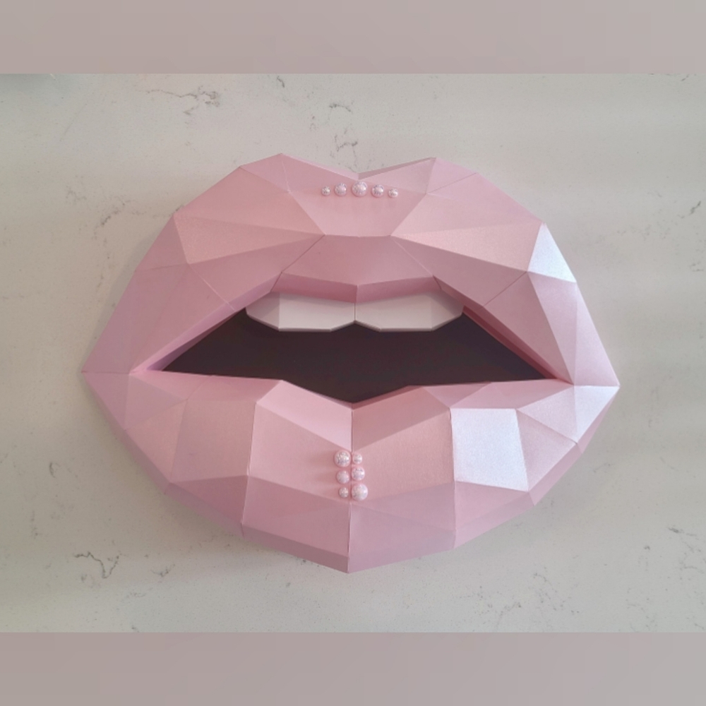 3D pink lips paper wall art